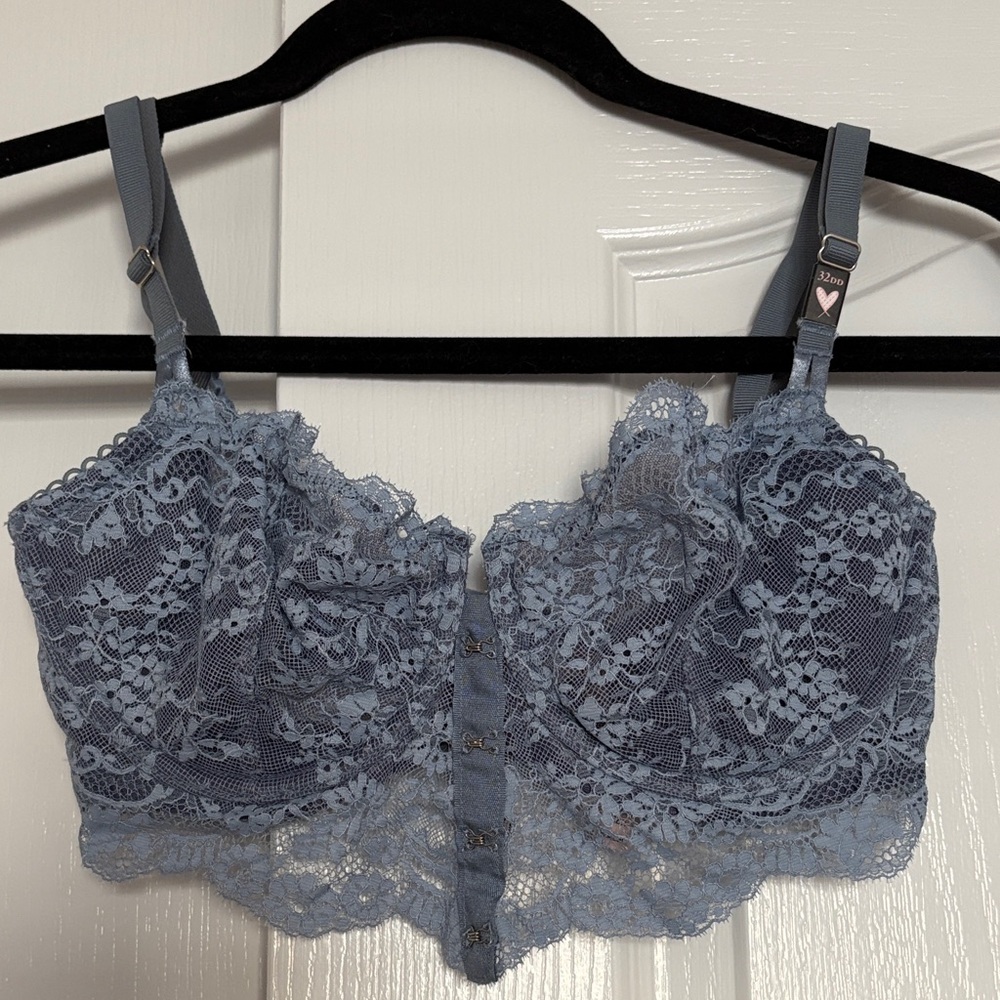 Lace Longline Underwire Bralette - Dusty Blue
